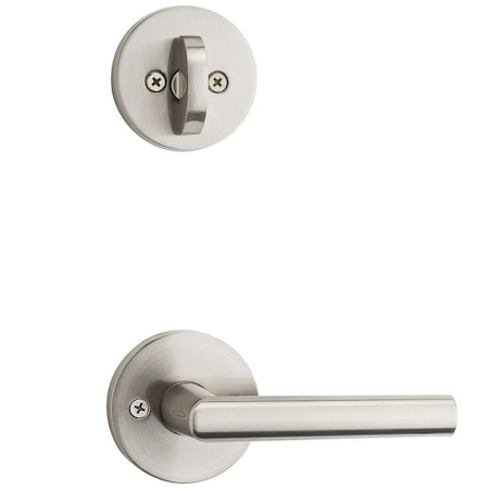 Milan Lever With Round Rose Interior Single Cylinder Handleset Trim New Chassis Satin Nickel Finish